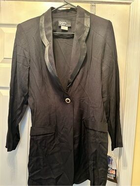 Vintage Dawn Joy Women’s Black Satin-Trim Blazer